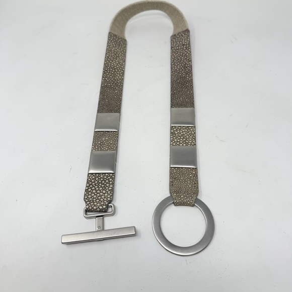 Anthropologie Textured Beige and Metallic Belt - Picture 6 of 6